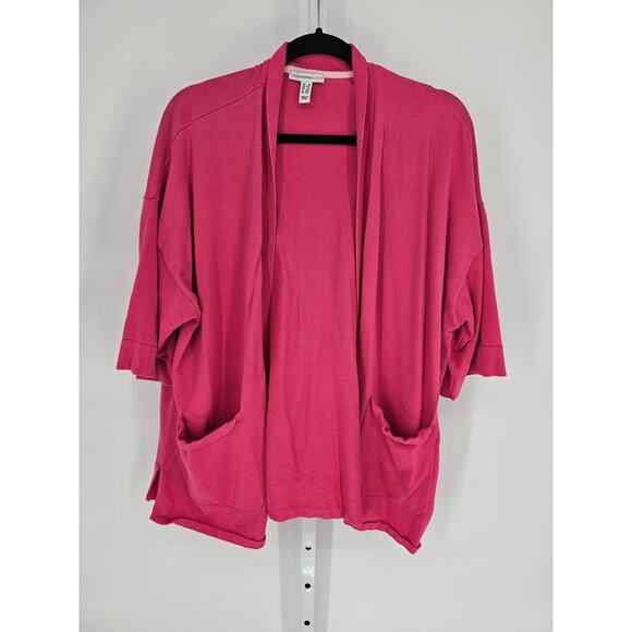 Isaac Mizrahi LIVE! Women's Pink Open Front Pockets Long Sleeve Cardigan Size 1X - Picture 1 of 4